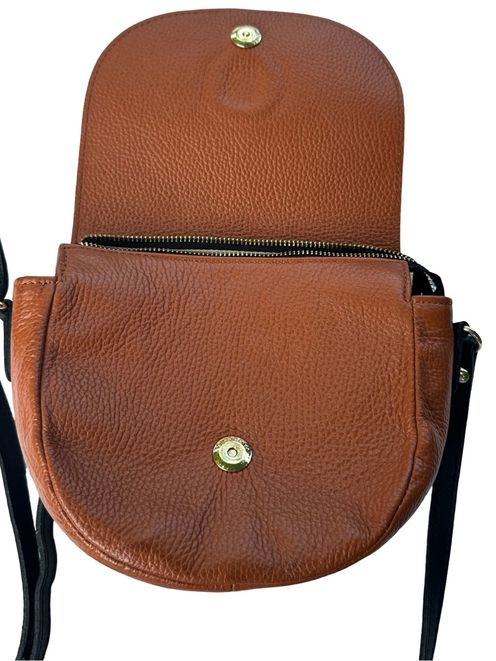 Valentina Orange Cognac Pebbled Leather Crossbody Saddle Bag - Made In Italy - Picture 10 of 16